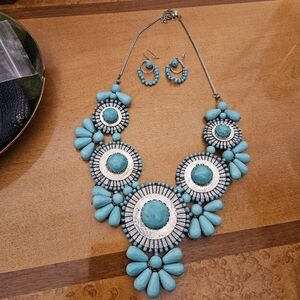 Squashblossom Style Necklace + Earrings 26.5"